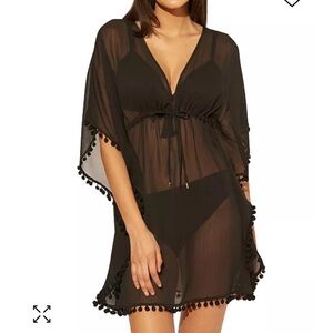 Black Sheer Pom Pom Beach Coverup